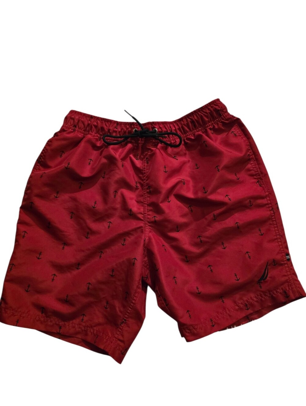 Nautica Red Swim Trunks with Black Anchor Print